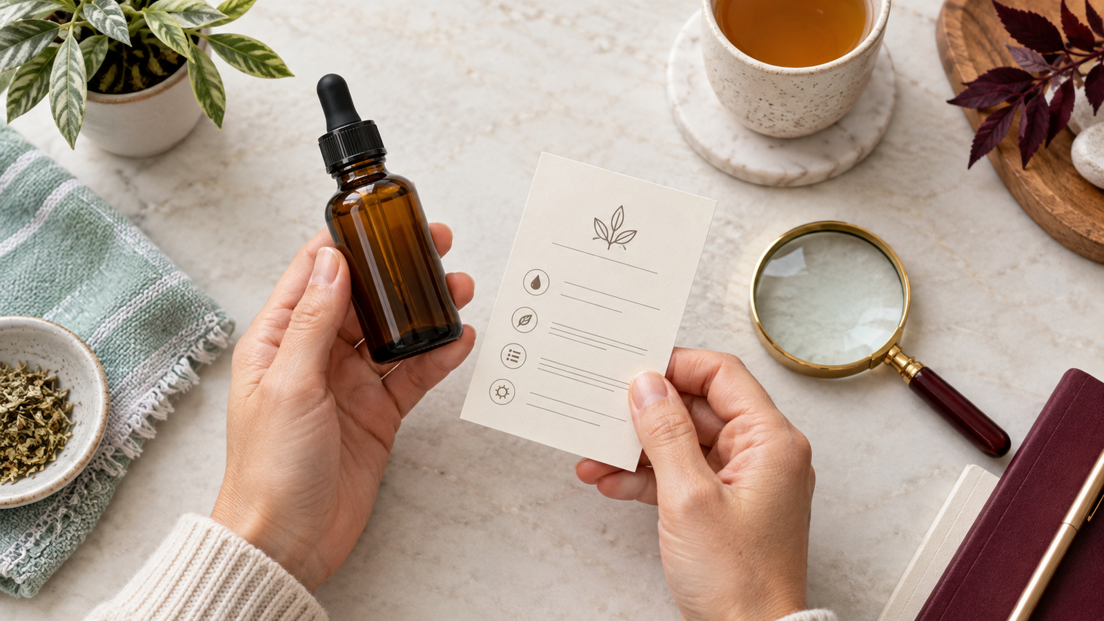 Shopper reviewing the label on a CBD product package