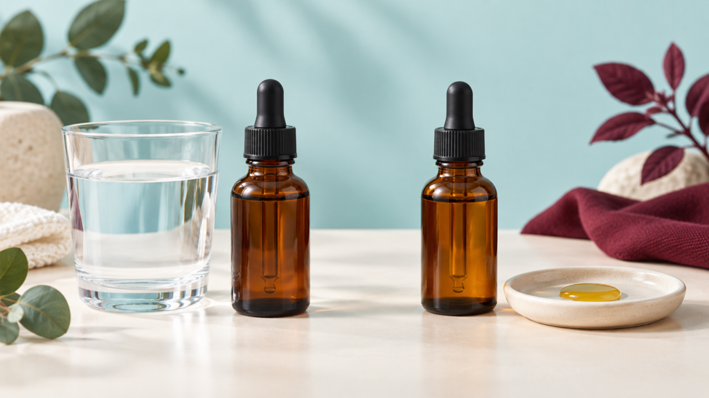 Water-soluble CBD beside a traditional CBD oil tincture